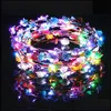 Couronnes de fleurs décoratives fête clignotant LED bandeaux cordes lueur fleur couronne bandeaux lumière Rave Floral cheveux guirlande Luminou9296853