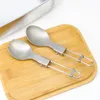 Servis uppsättningar Pure Titanium Folding Tooth Spoon Multifunktionell utomhuscamping Picknick Travel Portable Table Kök