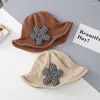 Hüte Herbst Winter Mädchen Stricken Eimer 2022 Mode Korea Blumen Weiche Krempe Gehäkelte Panama Hut Kinder Fischer Motorhaube
