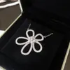 Luxury Lotus Desgiern Pendant Necklace Top Sterling Silver Full Crystal Hollow Flower Four Leaf Clover Charm Short Chain Choker Collar For Women Jewelry With Box