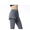 LL Kadın Yoga Taytlar Kısa Sahte Sahte İki Parça Set Sweatpants Popüler Nefes Alabası Anti-Sırık Spor Salonu Pantolon Eğitim Tasta Teşhal