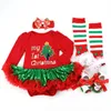 Ромпирует мои первые рождественские девочки для девочек, наборы для рождественских платья для вечеринки набор костюмов Хэллоуин одежда одежда 4 шт. Рождественские подарки 221104