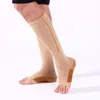 Herrstrumpor Fashion Design 2PC Unisex Compression Zipper Stretch Leg Support Open Toe Kne Stocks Solid Sock