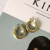 Hoop Earrings Stainless Steel Gold Thick For Women Brass Medium Plain Hoops Open Round Circle Earring Light Weight