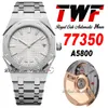 TWF 34mm 77350 A5800 Automatiska damer Titta på 50 -årsjubileum Vit texturerade Dial Stick Markers Rostfritt stål Armband Womens Watches Super Edition Puretime C3