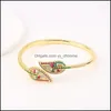 Bracciale rigido di lusso in oro riempito arcobaleno Cz foglia braccialetto per gioielli da donna festa nuziale zircone cubico aperto femminile regalo braccialetto goccia D Dhqsv