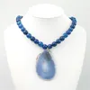 Pendentif Colliers 18 pouces 5pcs / lot Fine Couleur Bleu Agate Slice Collier avec des perles de pierre Bijoux en gros
