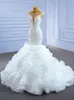 2023 Vestidos de novia de sirena con cuentas africanas Bordado de cuentas con lentejuelas Vestidos de novia de encaje Tren de barrido Vestido de novia de organza Túnicas formales De Marie