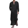 Vêtements de nuit pour hommes confortable Costume national hommes vêtements Robe ethnique à manches longues lin décorer chemises Robe