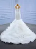 2023 afrykańskie zroszony syrenka suknie ślubne haft z koralikami cekinami koronkowe suknie ślubne Sweep pociąg suknia ślubna z organzy formalne szaty De Marie