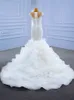 2023 Vestidos de novia de sirena con cuentas africanas Bordado de cuentas con lentejuelas Vestidos de novia de encaje Tren de barrido Vestido de novia de organza Túnicas formales De Marie