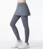 Leggings femininas para ioga LL saia conjunto de duas peças falsas calças de moletom populares respiráveis anti-encolhimento calças esportivas para academia de treinamento legging tamanho grande