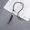 Silver Heart Pendant Leather Necklaces Boho Women Statement Jewelry Lariat Necklace