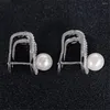 Stud Earrings Dainty With White Simulated Pearl Prong Setting Luxury CZ Accessories Engagement Wedding For Women4810497