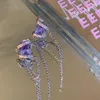 Dingle örhängen mengjiqiao 2022 koreansk elegant lila fyrkantig kristall droppe för kvinnor mode metall linje tofs pendientes party smycken