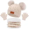 3PCS Baby Hat with Scarf Winter Knitted Cotton Toddler Cap for Kids Boy Girl Infant Hairball Bonnet Scarf Set Warm Accessories