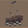 펜던트 램프 6 샹들리에 로프트 빈티지 나무 생선 모양 장식 산업 교수형 가벼운 실내 조명