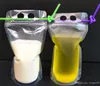 2022 nouvelle mode Pochettes pour boissons transparentes Sacs Bouteilles d'eau givrées Zipper Stand-up Sac à boire en plastique avec paille avec support Refermable Résistant à la chaleur 500 ml