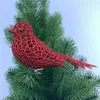 Christmas Decorations Ornaments Poinsettia Glitter Bird Tree Hanging Party Xmas Decor Gifts Pendant Drop Red Blue Pink