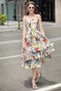Runway Dresses Spring/Summer Runway Rose Print Halter ärmlös mellanlängd Cake Beach Dress S M L XL
