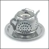 Coffee Tea Tools Round Pot Teas Strainer Stainless Steel Tea Infuser Teapot Shape Siery With Chain Home Life Supplies Chassis Crea Dhkxg