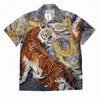 Mäns avslappnade skjortor 2022SS tiger mönster wacko maria skjorta män kvinnor vintage hawaii t-shirt topp tees