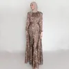 Etniska klädkvinnor Celebrity Muslim Style Soft midja Big Swing Longuette Floral Print Dubai Abaya Turkiet Elegant Satin Party Dress