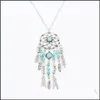 Pendants Ethnic Style Women Necklace Tassels Feather Blue Green Turquoise Dream Catcher Necklaces Bohemia Jewelry Pendant New Arriva Dhh8H