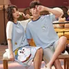 Men's Sleepwear 2022 Fashion Couple Pajamas Set Women Men Summer Nightwear Cotton Plus Size Cute Cartoon Yellow Short Sleeve Homewear