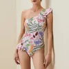 Rosa baddräkt dam strandklänning Retro baddräkt med en axel simkjol vårens semesterbaddräkt