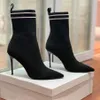 Женские ботинки Bare вязание эластичности лодыжка ботинки модельер дизайнер печать смешанные цвета носки для ботинки растягивание наполовину шпилька