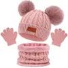 3PCS Baby Hat with Scarf Winter Knitted Cotton Toddler Cap for Kids Boy Girl Infant Hairball Bonnet Scarf Set Warm Accessories5809466