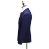 Men's Suits Double Breasted Striped 3 Piece Suit Men 2022 Korean Deep-Blue Slim Fit Wedding Man Business Blazers Pants Vest Big Size