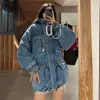 Women's Jackets Spring Winter 2022 Clothes Slim Waist Denim Jacket Women BF Style Quilted Warm Thick Mid-length Jean Coats OuterWear