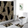 Tende da doccia Color caffè Stampa leopardata Design geometrico impermeabile Bagno 4 pezzi Tappetino da bagno Coprivaso Tappeto Tenda Decor 221104