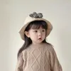 Hats Autumn Winter Girls Knit Bucket 2022 Fashion Korea Flowers Soft Brim Crocheted Panama Hat Children Fisherman Bonnet