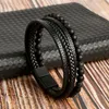 Leather Bracelet Men Classic Fashion Tiger Eye Beaded Multi Layer for Jewelry