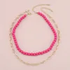 Choker Arrivals Fuchsia Beads Neck Gold Color Chain Necklace Multi Layer Goth Chocker Jewelry On The Women Collar