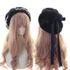 Chapeaux mignon fait à la main dentelle arc chapeau hiver japonais Lolita peintre Kawaii Preppy Style fille laine béret doux femme