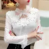 Damenblusen Gowyimmes Girl Floral Lace Shirt Sexy Frauen Hollow Out Mesh Bluse Lady Langarm Add Velvet Blusas Pullover Bottomings