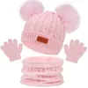 3 pièces bébé chapeau avec écharpe hiver tricoté coton enfant en bas âge casquette pour enfants garçon fille infantile Hairball Bonnet écharpe ensemble accessoires chauds