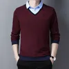 Men's Polos Ymwmhu Fake Two Piece Men Shirt Long Sleeve Warm Autumn and Winter for Man Slim Fit Clothing Korean Tops 221104