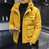 Herrjackor 2022 Nya vinter Men Parka Big Pockets Casual Jacket Huven fast färg 5 färger tjockare och varm huva Outwear Coat Size 5XL Y2211