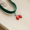 Cara de fita retro verde de gargantilha Red Cherry Cherry Fruit Pingente Collar Harajuku Teenager Girls Girls Women Neck Acessórios