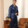 Homens sleepwear homens lapela pijamas conjunto de manga longa robe calças cetim sólido 2pcs sleepwear masculino roupão vestido casual sleep set quimono vestido t221103