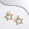 Boucles d'oreilles pendantes plante colorée grande feuille suspendue pour femmes Boho longue plume géométrique étoile creuse goutte bijoux de déclaration
