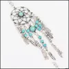 Pendants Ethnic Style Women Necklace Tassels Feather Blue Green Turquoise Dream Catcher Necklaces Bohemia Jewelry Pendant New Arriva Dhh8H