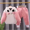 2022 Winter New Children's sets Baby Cartoon Clothes Cute Suit for Boys and Girls Plush Thickened Cotton Clothing Hooded Top Pants 2PCS Suit