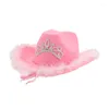 Bérets chapeaux pour femmes Cowgirl chapeau Western Cowboy rose plume vacances adulte enfants vache motif corde large bord Jazz casquette Sombrero