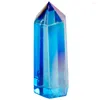 Jewelry Pouches TUMBEELLUWA Blue Titanium Coated Crystal Single Point Faceted Prism Wand Healing Reiki Stone Figurine Specimen